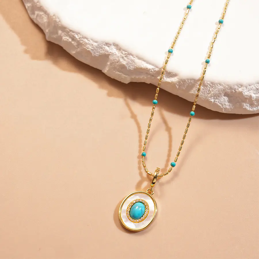 DOUX Turquoise Orbital Pendant Beaded Necklace