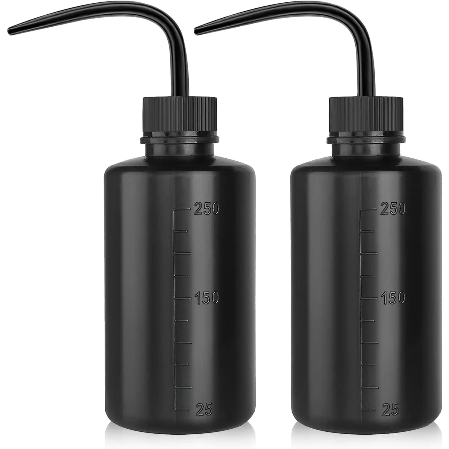 Wash Bottle 2 count 250ml/8oz Safety Watering Tools, Economy Plastic Squeeze Washing Cleaning With Narrow Mouth Scale Labels for  Succulent Irrigation  (Black)