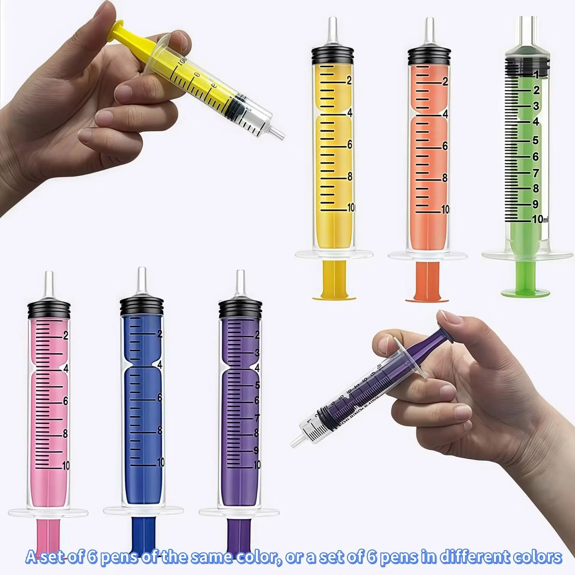 6-Pack 10ML Colorful Syringes with Caps, Ideal for Glue, Liquid Dispensing, Pet Food Feeding, Supplement Packaging, Tools