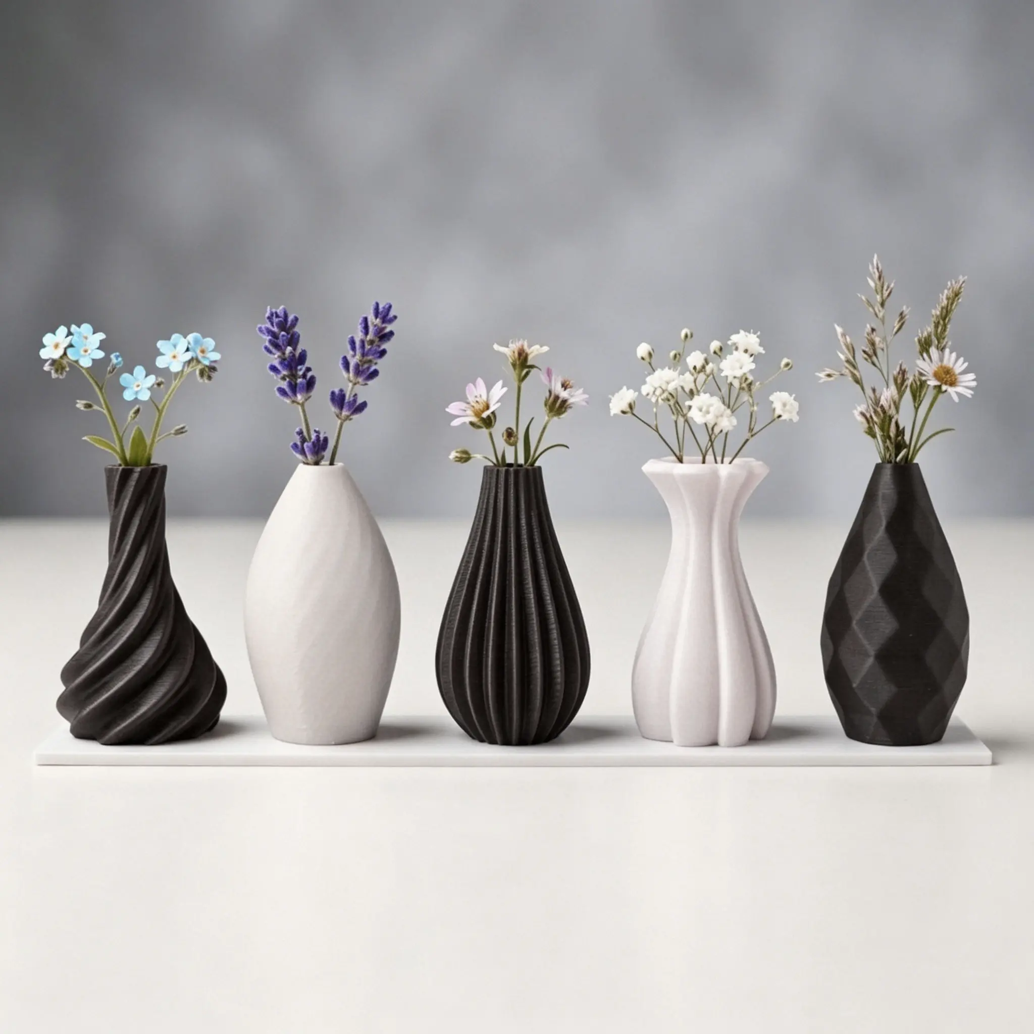 Five-Piece Mini Vase Set, Home Decor Vases, Decorative Vases For Home Decor, Modern Plastic Flower Arrangement, Durable Desktop Accessories, Ideal for Home, Office, Car