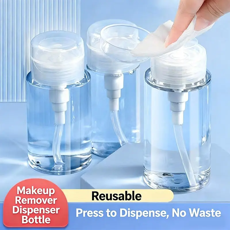 3-Pack 100ML Transparent Pump Dispenser Bottles, Ideal for Toners, Nail Polish Remover, Makeup Remover, Travel-Friendly, Easy to Use