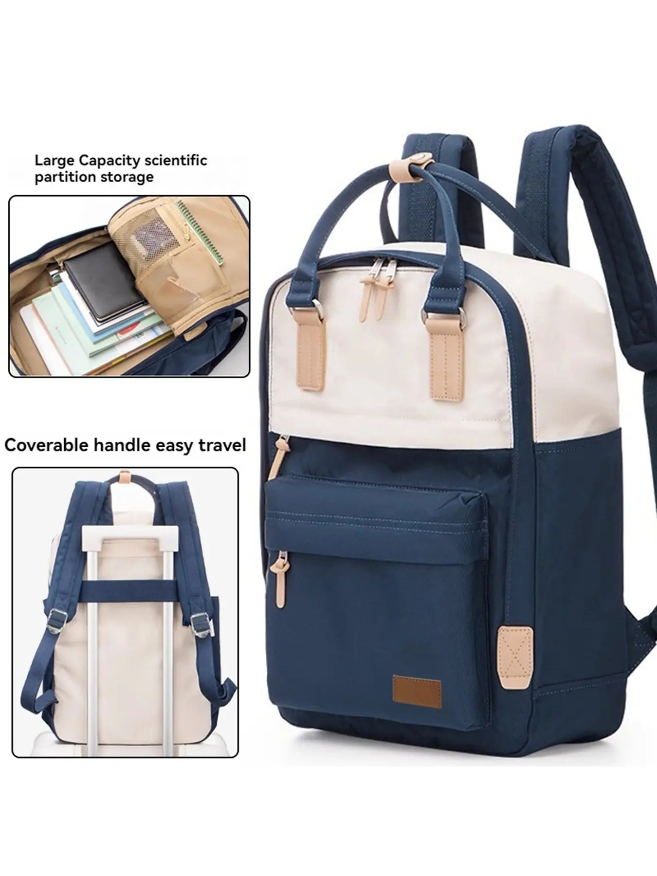 Women's Dual-Tone Laptop Backpack, Fits 14-Inch Laptops, Multi-Pocket Casual Daily Bag, Top Handle, Work School Travel Backpack, Laptop Storage Bag