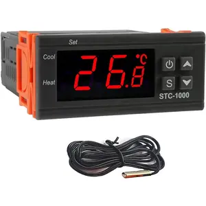 STC-1000 Digital Temperature Controller,AC 10A 110V-220V Digital LED Temperature Controller Heating Cooling Centigrade Thermostat 2 Relays Output with NTC Sensor Probe (1 Pack)
