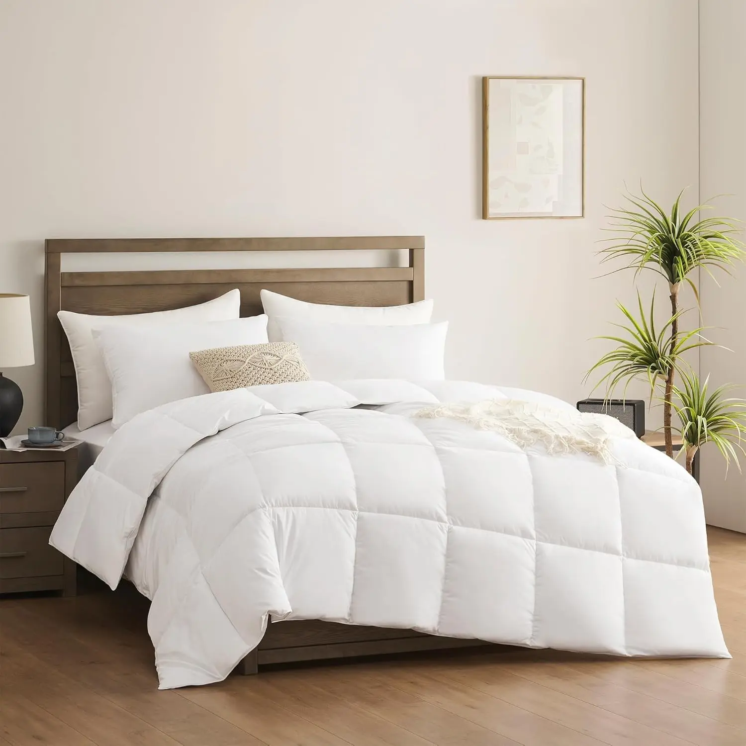 Duvet Insert Comforter, Cotton Shell, White,Queen (U.S. Standard) | Thick Down Alternative Comforter, Box-Stitch with Edge Piping, 8 Corner Tabs, Winter Quilt, OEKO-TEX Certified