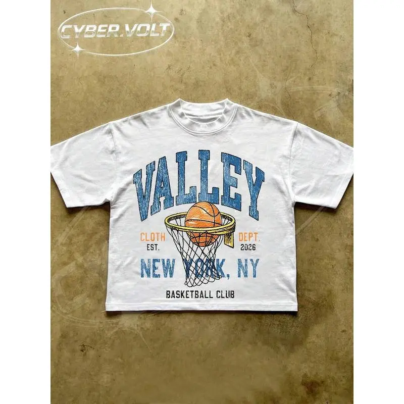 VALLEY,2026 New Arrival,Men's Casual Crewneck Short-Sleeve Cotton T-Shirt (Basketball Print)  Y2K Streetwear - The Perfect Gift For Boyfriends