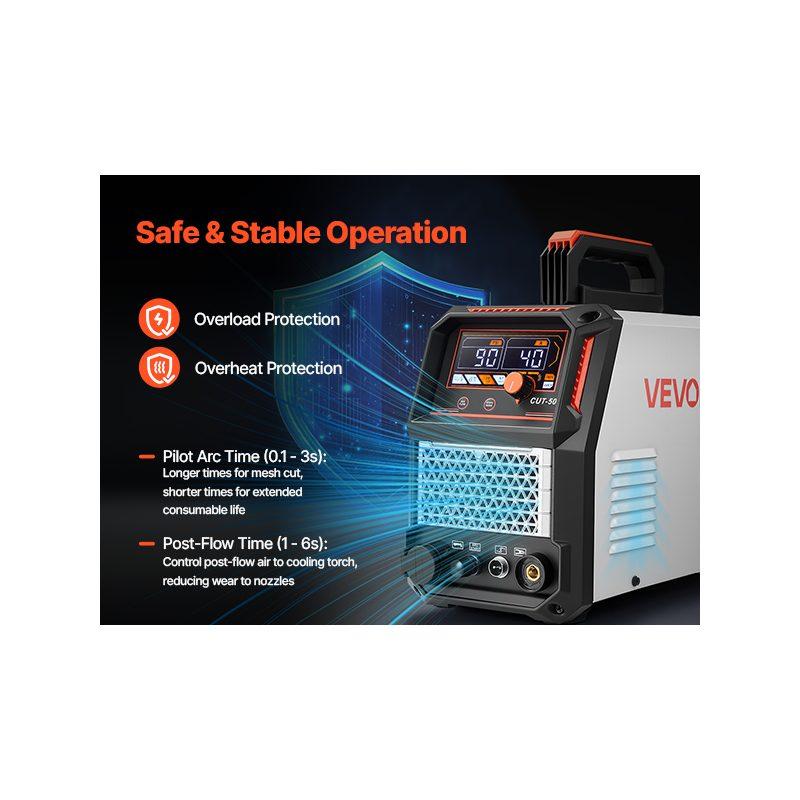 VEVOR Plasma Cutter, 50A Non-Touch Pilot Arc Plasma Cutting Machine, 110V/220V Dual Voltage Digital Display IGBT Inverter - with 2T/4T Function Adjustable PA/PT Time for Home Repairs, Workshops