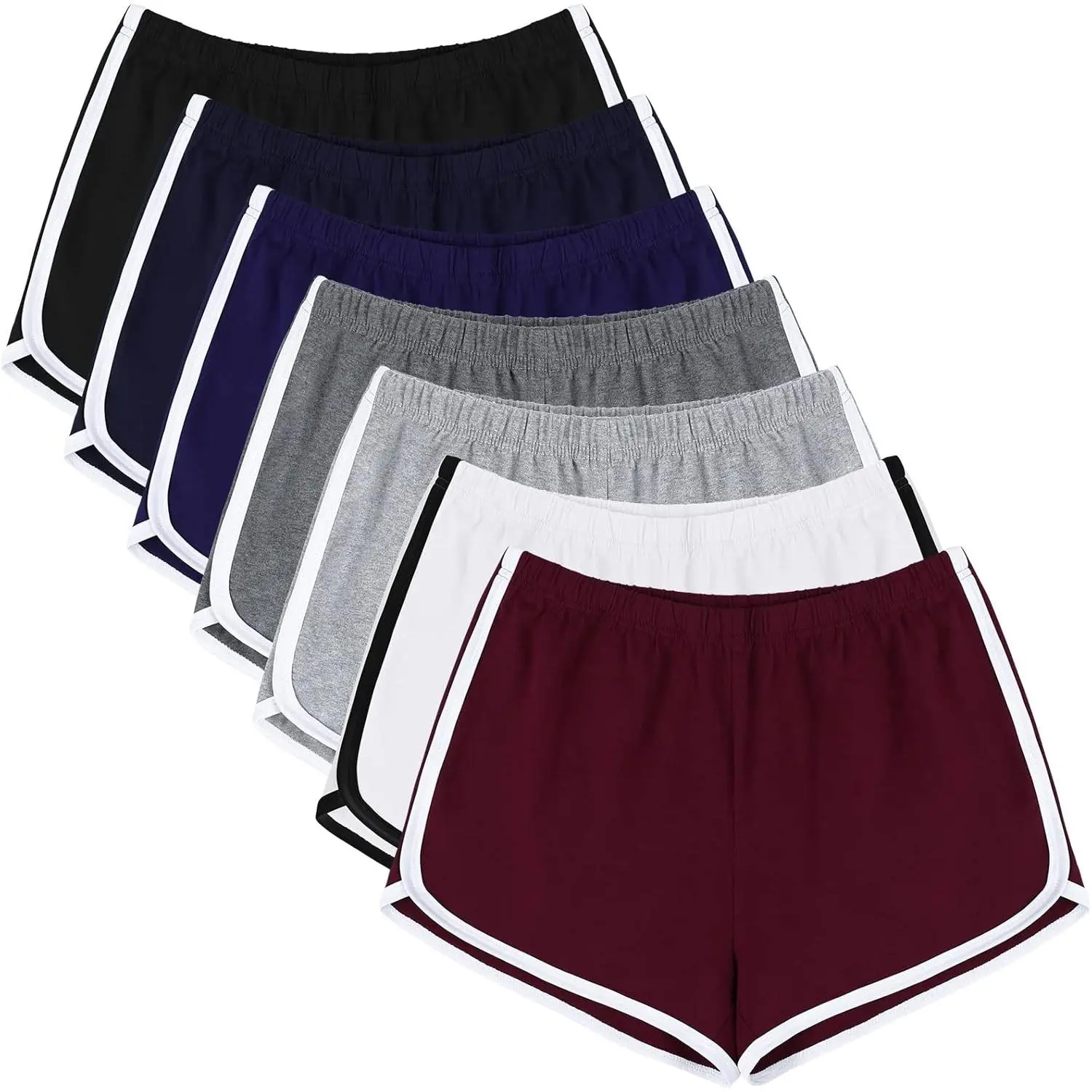 7 Pack Womens Cotton Shorts, Dolphin Booty Athletic Gym Sports Shorts for Yoga Lounge Running