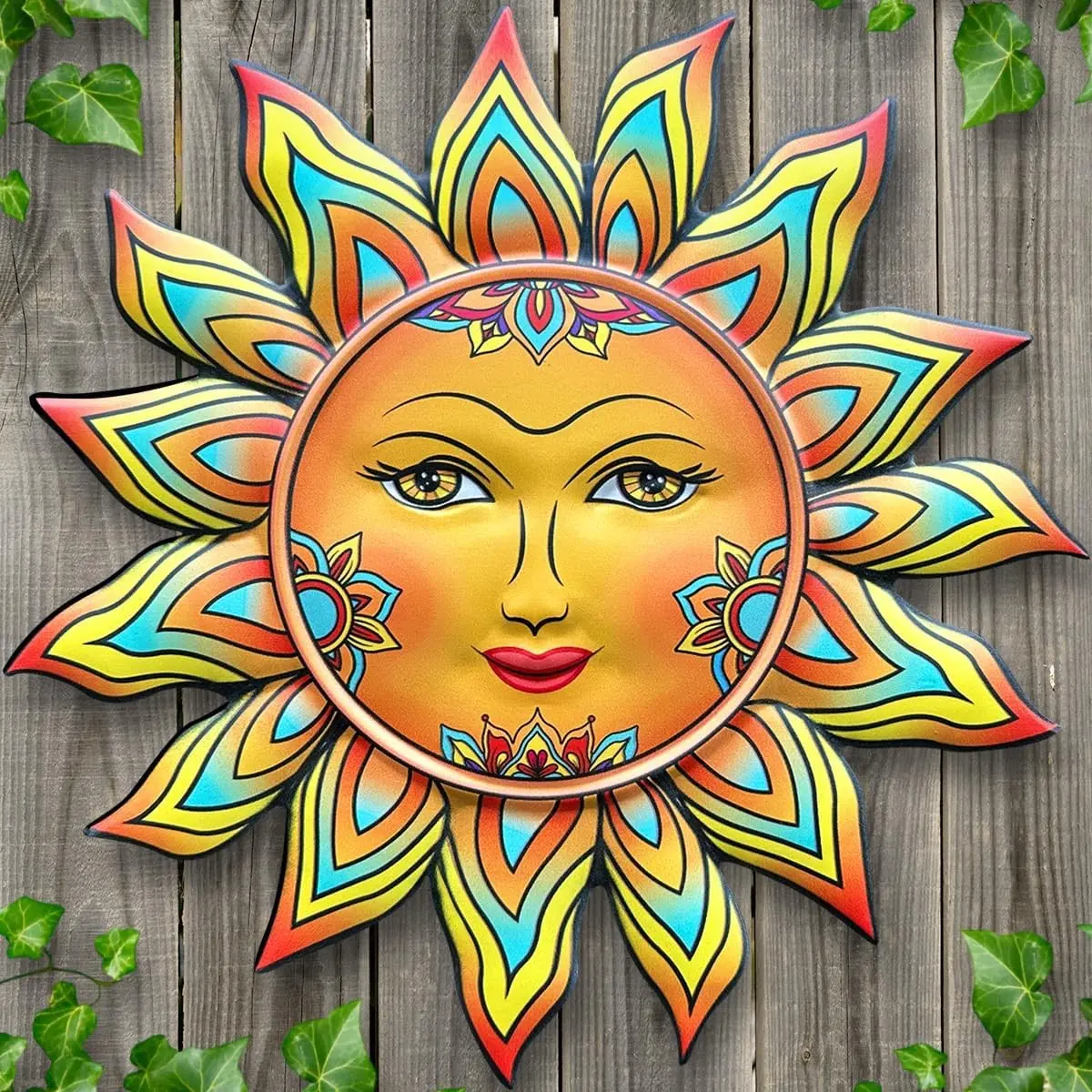 Metal Sun Flower Wall Decor - 12.87 inches Sun Wall Art Hanging Decorations for Outdoor, Home Garden Yard Patio Fence Bedroom Decor