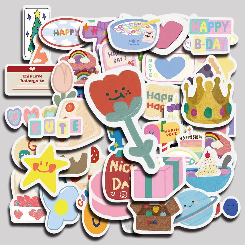 90PCS Happy Birthday Wishes Aesthetic Vinyl Stickers Pack for Laptop Water Bottle Phone Case Skateboard Journal Scrapbook DIY Decoration