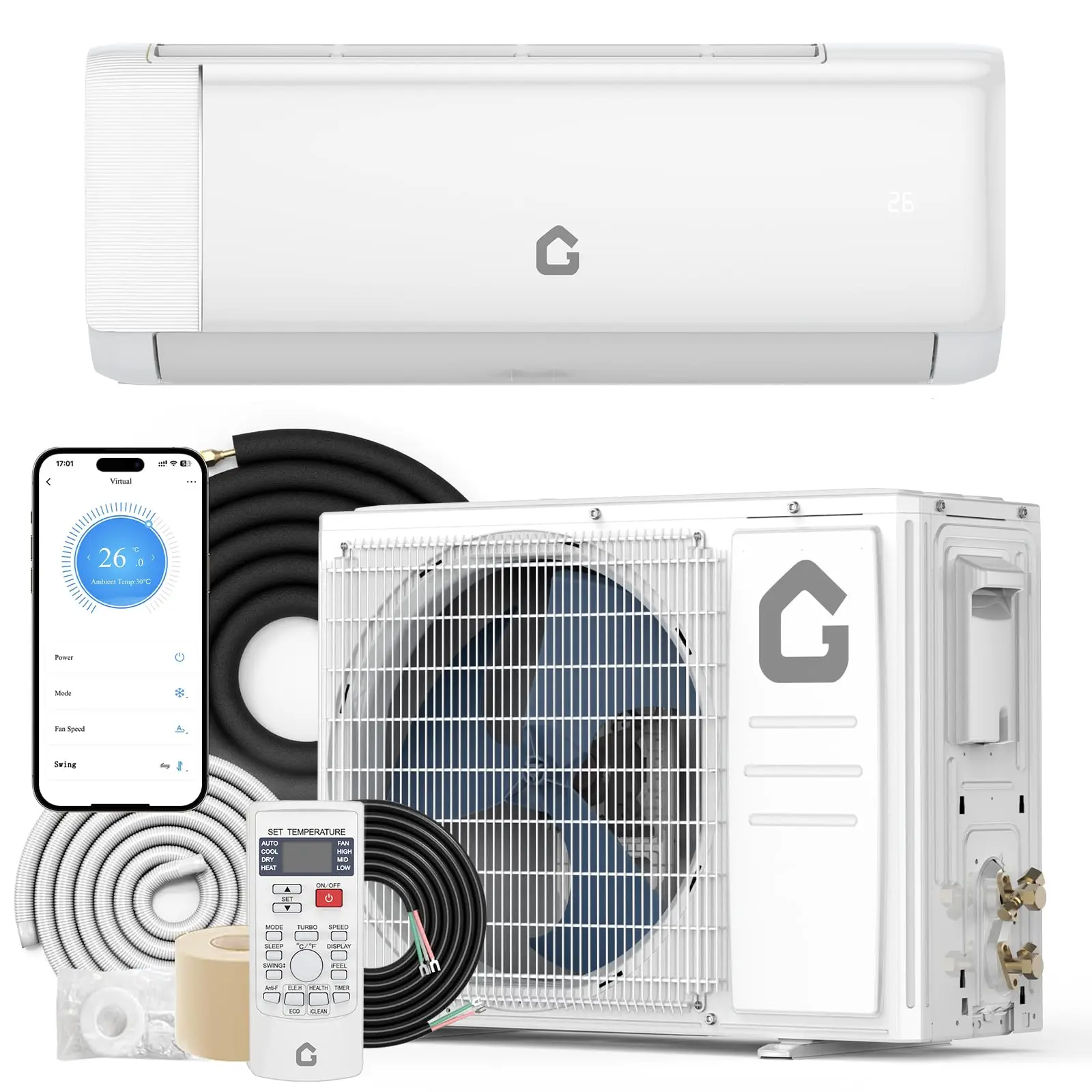 9000 BTU WiFi-Enabled Inverter Mini Split Air Conditioner & Heater with Cool/Heat Functionality for Home Improvement Heating, Cooling & Ventilation Needs