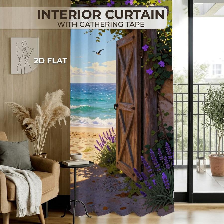 Coastal Landscape Beach Seascape Window Curtains 2Pcs Digital Print Rod Pocket for Bedroom Office Kitchen Living Room Study Home Decor Soft Light Filter Easy Installation