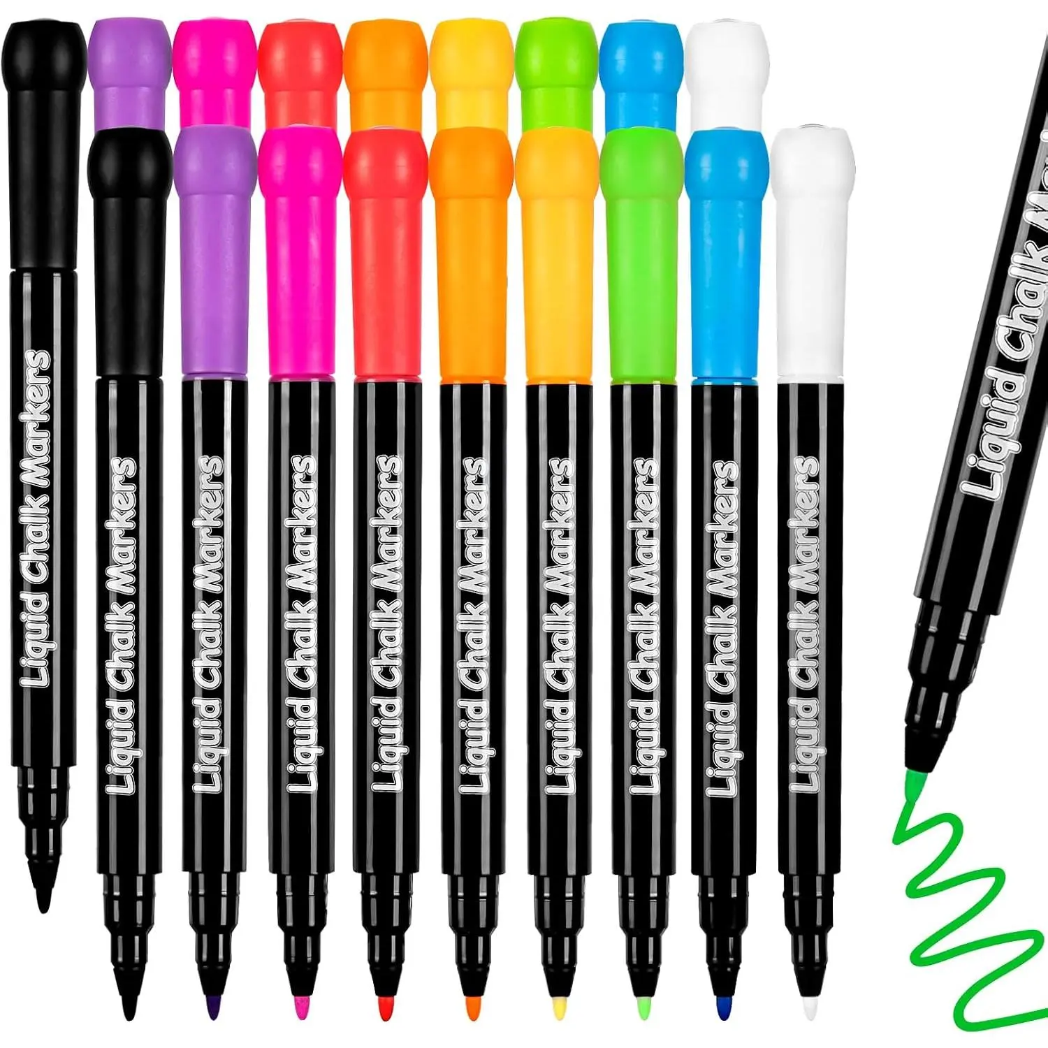 18-Pack Liquid Chalk Markers, 1mm Fine Tip Pen, Easy-Erase Office Stationery Writing Tool for Fridge Calendar, Glass Dry Erase Board, Whiteboard, Erase Easily