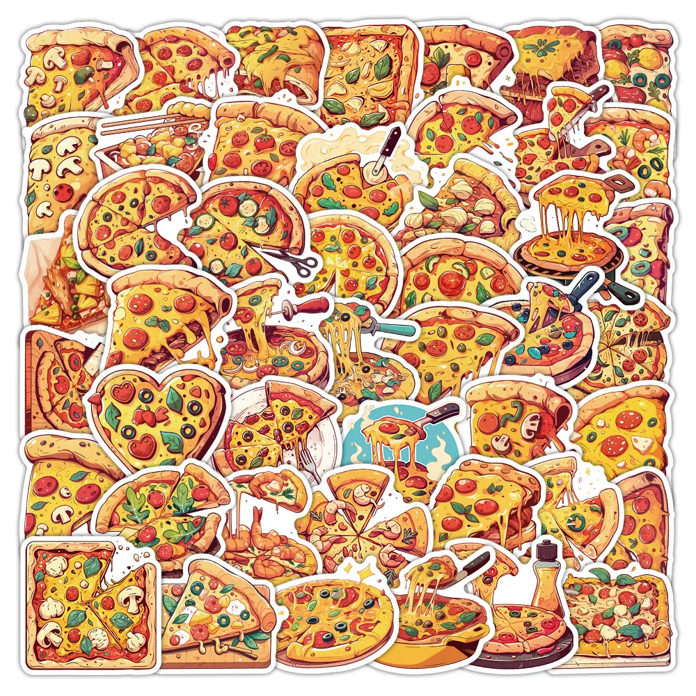 50pcs Pizza Office Stickers, Notebook Stickers, High-Value, Positive Energy Gifts for Decorating Journals, Scrapbooks, Computers, Water Bottles, Cars, Etc.