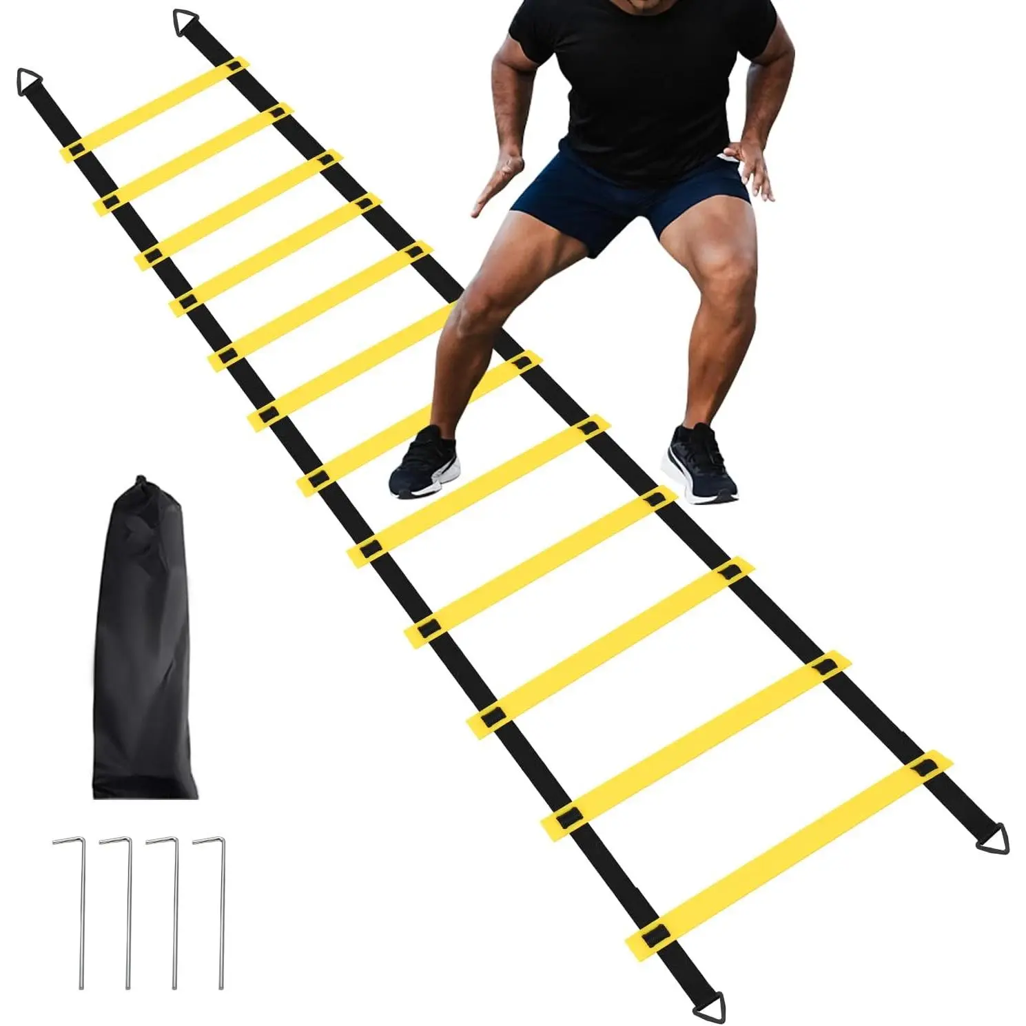 12 Rungs Agility Ladder Set,  Ladder with Steel Stakes and Carry Bag for Soccer, Speed Fitness