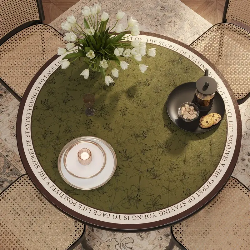 Vintage round tablecloth, medieval-style round table mat, dining table mat, waterproof and oil-proof leather, washable and heat-resistant, for round dining tables