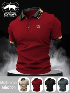 Men's Ecko Logo Print Button Down Shirt, Stretchy Casual Breathable Four Seasons Comfortable Durable High-End Polo Top