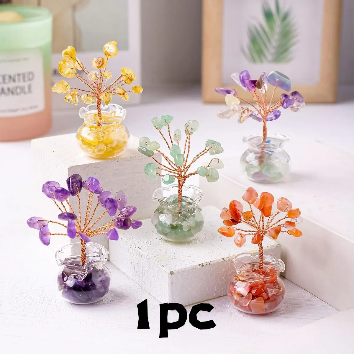 Natural Crystal Fish Tank Small Flower Tree, Home and Office Desktop Decoration, Home Ornament, Crystal Ornaments, Holiday Gift, Anniversary Present