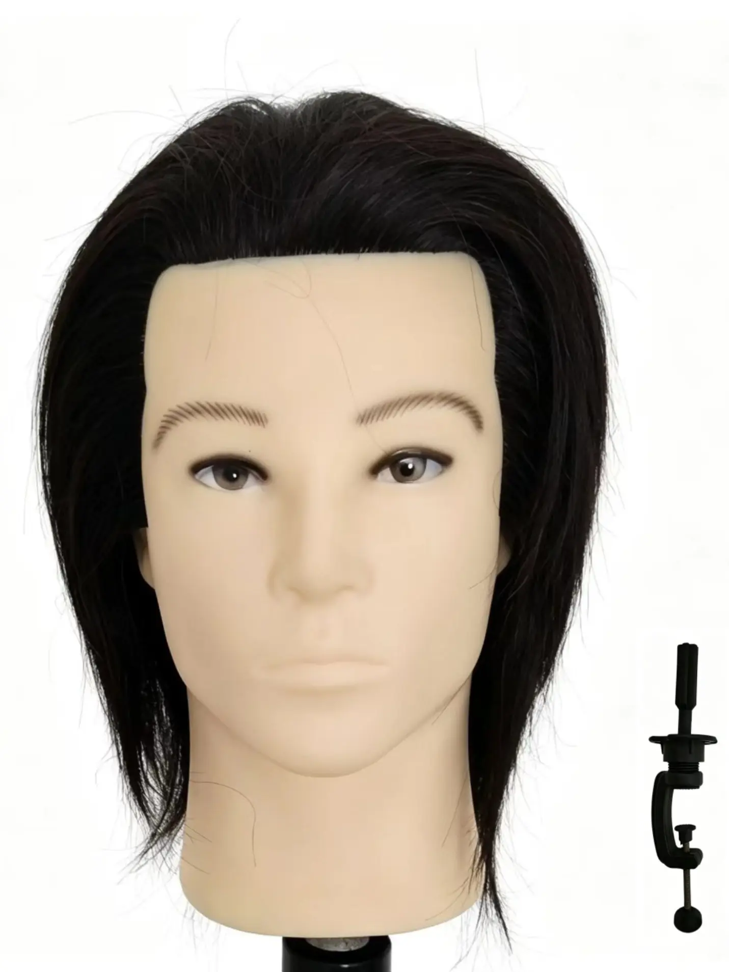 Men's 8-Inch Real Hair Barber Practice Head Model, Sturdy Stand, Versatile, Beginner Friendly, Supports Haircut, Perming, Dyeing, Blowing, Trimming, Ideal for Beginners and Self-Learners