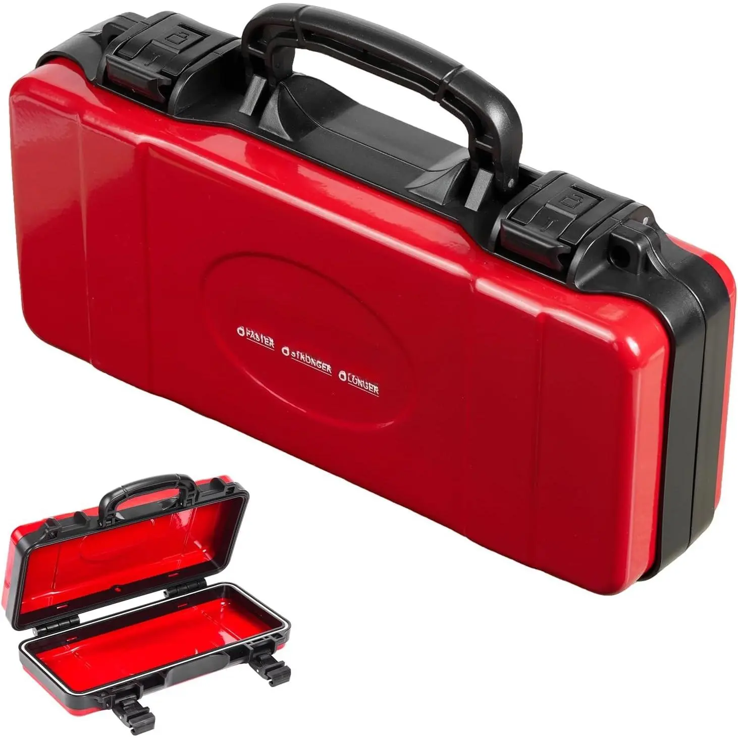 11”Red Tools Box, Portable Steel Heavy-duty Tool Case with Safety Latch and Handle for Tools Storage and Organizers,  DIY