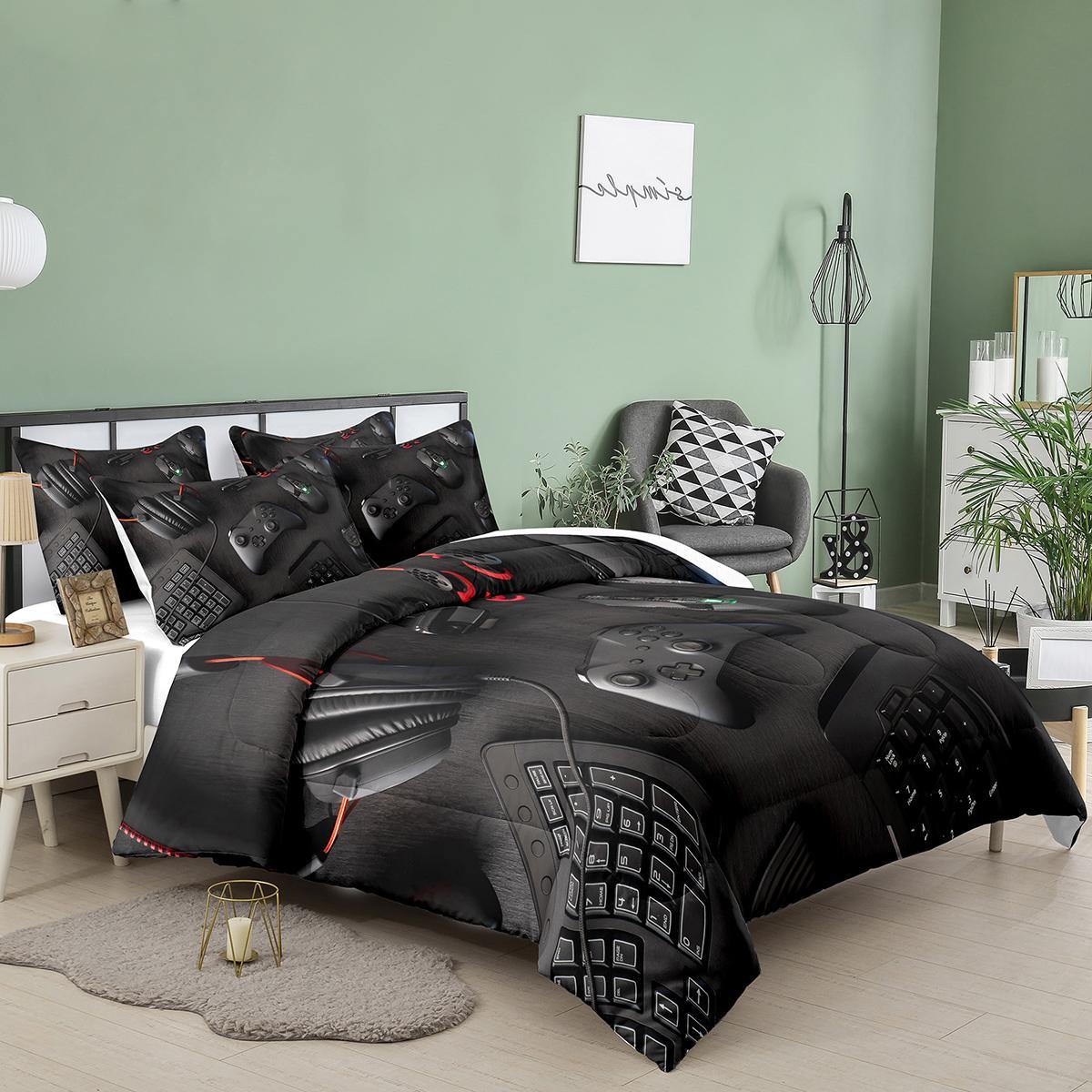 Game Controller Pattern Bedding Set, 1 Count Comforter & 1/2 Counts Pillowcases without Filler, Soft Comfortable Bedding Set for Home Bedroom