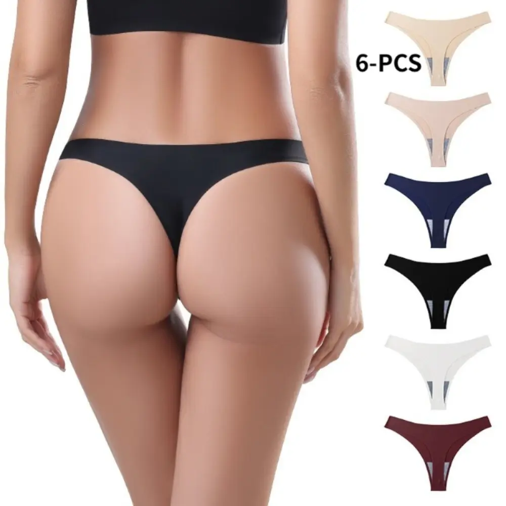 6-PCS Multi-Color Seamless Thong Lingerie Set - Low Rise, Invisible Line, Solid Plain, Stretch Blend Fabric, Soft, Stretchy, Comfortable Underwear for Everyday Wear, Various Outfits