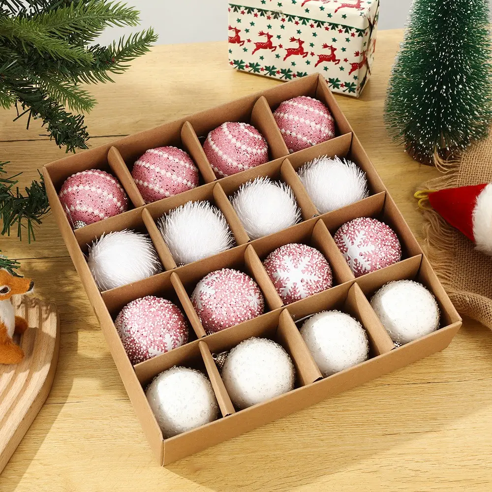 Christmas Atmosphere Foam Balls, 16pcs 6cm Hanging Decorations, Christmas Tree Ornaments, Festive Holiday Decoration Supplies, Decoration Props