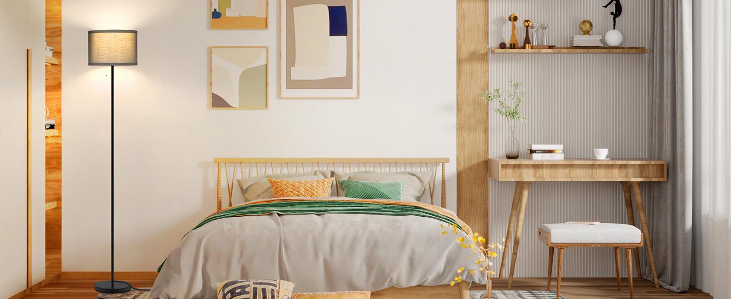 Modern 3-Way LED Floor Lamp - Simple Standing Design for Living Room, Bedroom, or Home Office - Pull Chain Tall Lamp with White Lampshade