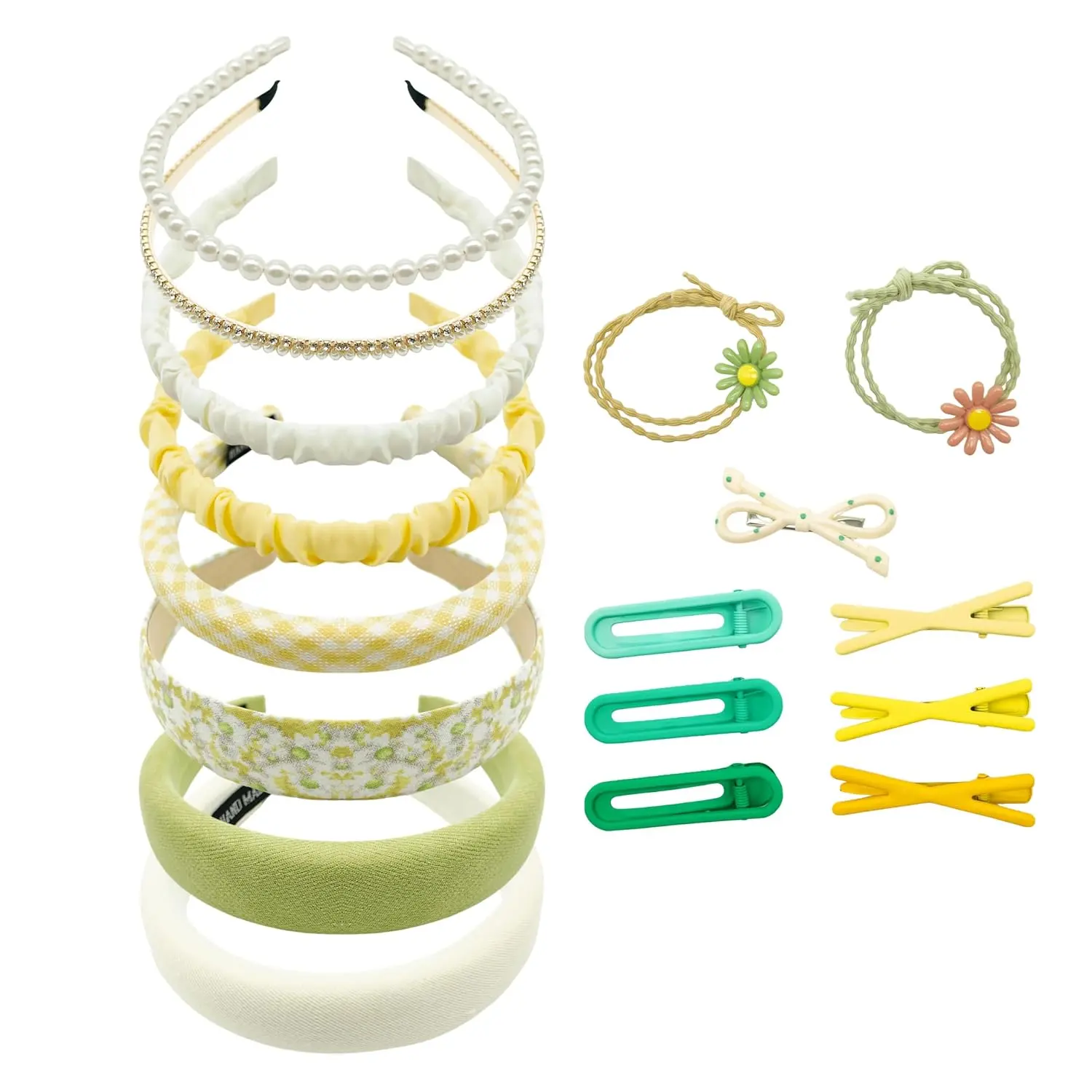 17 count headbands set for women,Non Slip Floral Padded Headbands Cute Fashion Wide Hair Bands Birthday  Hair Accessories (green)