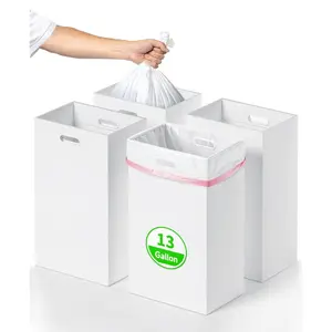 Disposable Trash Cans for Party 4 Pack, 13 Gallon Thick Cardboard Garbage Cans with Clip & Handle, Reusable Portable Trash Bin for Parties Events Camping (13.5"L x 10.0"W x 21.7"H), White