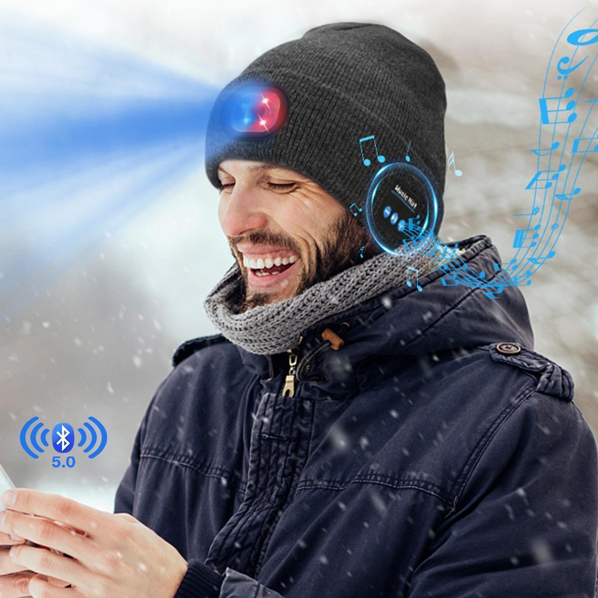 Bluetooth Beanie with LED Headlight and Removable Speaker, USB Rechargeable Wireless Knit Winter Cap Built-in Microphone for Music and Calling, Unisex Christmas Birthday Gift for Men Him Husband Teen Bluetooth Beanie with LED Headlight and Removable Speaker, USB Rechargeable Wireless Knit Winter Cap Built-in Microphone for Music and Calling, Unisex Christmas Birthday Gift for Men Him Husband Teen