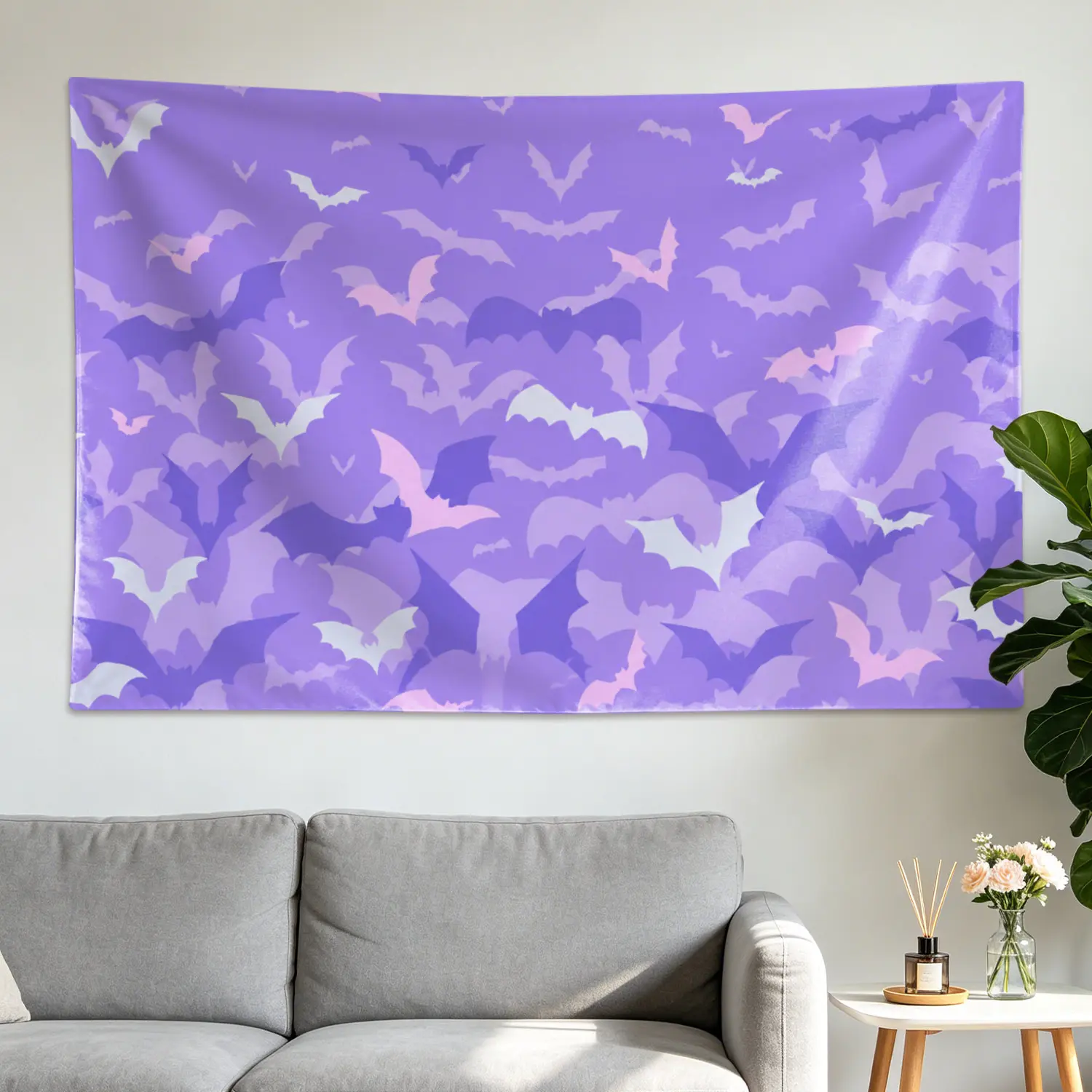Purple Flying Bats Pattern Wall tapestry,Large size Printed Horizontal Tapestry blanket,Polyester Fabric Wall Hanging for bedroom,living room,No Installation Required,Indoor,Outdoor,Gift for Family and Friends