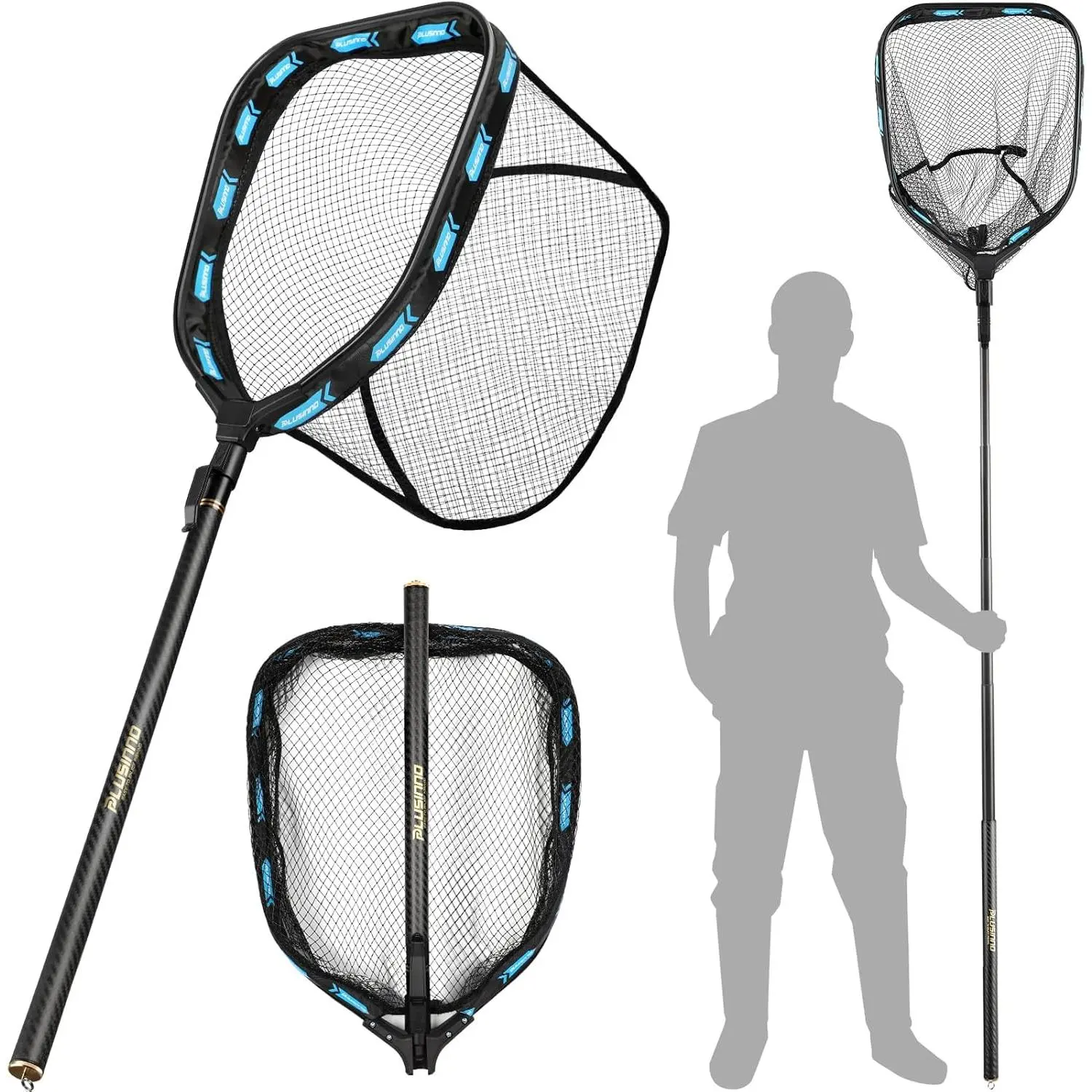 Floating Fishing Net with Telescoping Handle, Carbon Fiber Ultralight Long Fish Net, Collapsible Landing Net 6.56/7.86Ft, Fishing Gear Kayak Accessories  Bass Trout Salmon