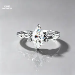 MUSE S925 Sterling Silver 1 Carat Marquise-Cut Moissanite Vine Engagement Ring| Nature-Inspired Leaf Wedding Ring