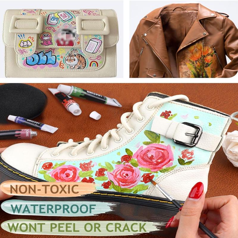 Acrylic Leather Paint with Brush, 12/24/36 Colors 12ML Leather Paint for Bag & Wallet Decor, Crafts DIY & Customizing Leather Projects, DIY Painting Supplies