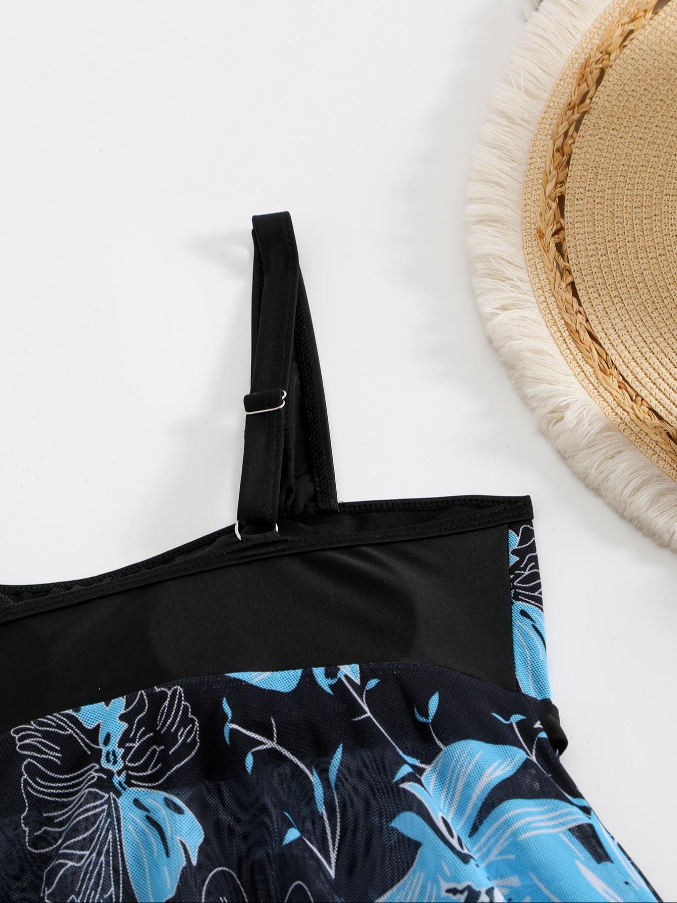 Women's Floral Print Tankini Set, Casual Sleeveless Swim Top & High Waist Swim Bottom Swimsuit for Beach Holiday Vacation, Ladies Swimwear for All Seasons, Tankini Outfit, Floral Pattern Tankini, Tankini Bathing Suits