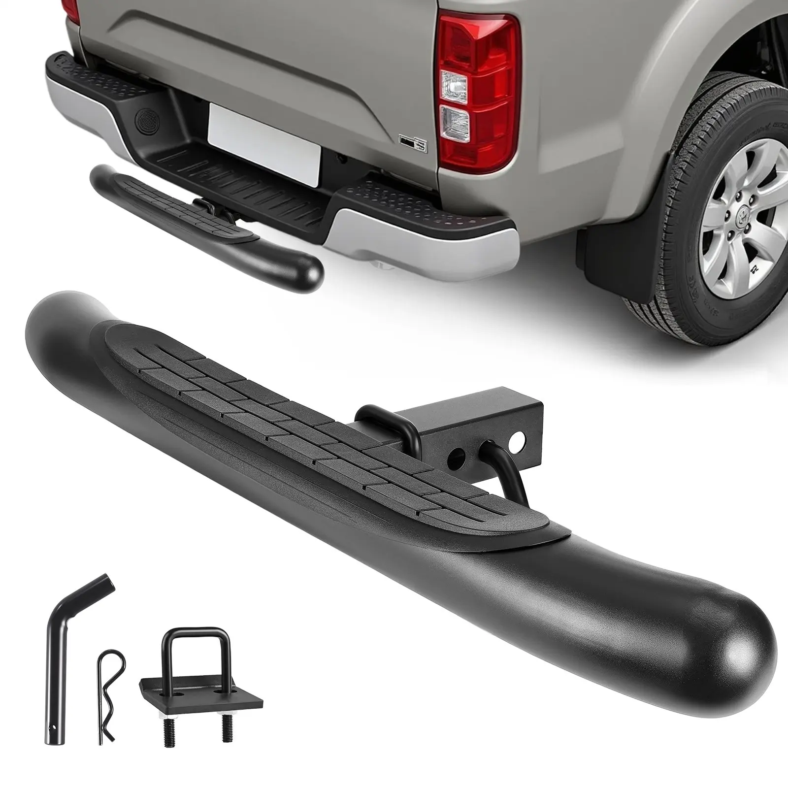 VEVOR Rubber Truck Tow Hitch Step for 2-Inch Receiver, 31.5x9.4x3.0in Weatherproof Damage Shield, 350LBS Load Capacity, Non-Slip Design with Pins & Stabilizer, for Pickups, SUVs, Trailer