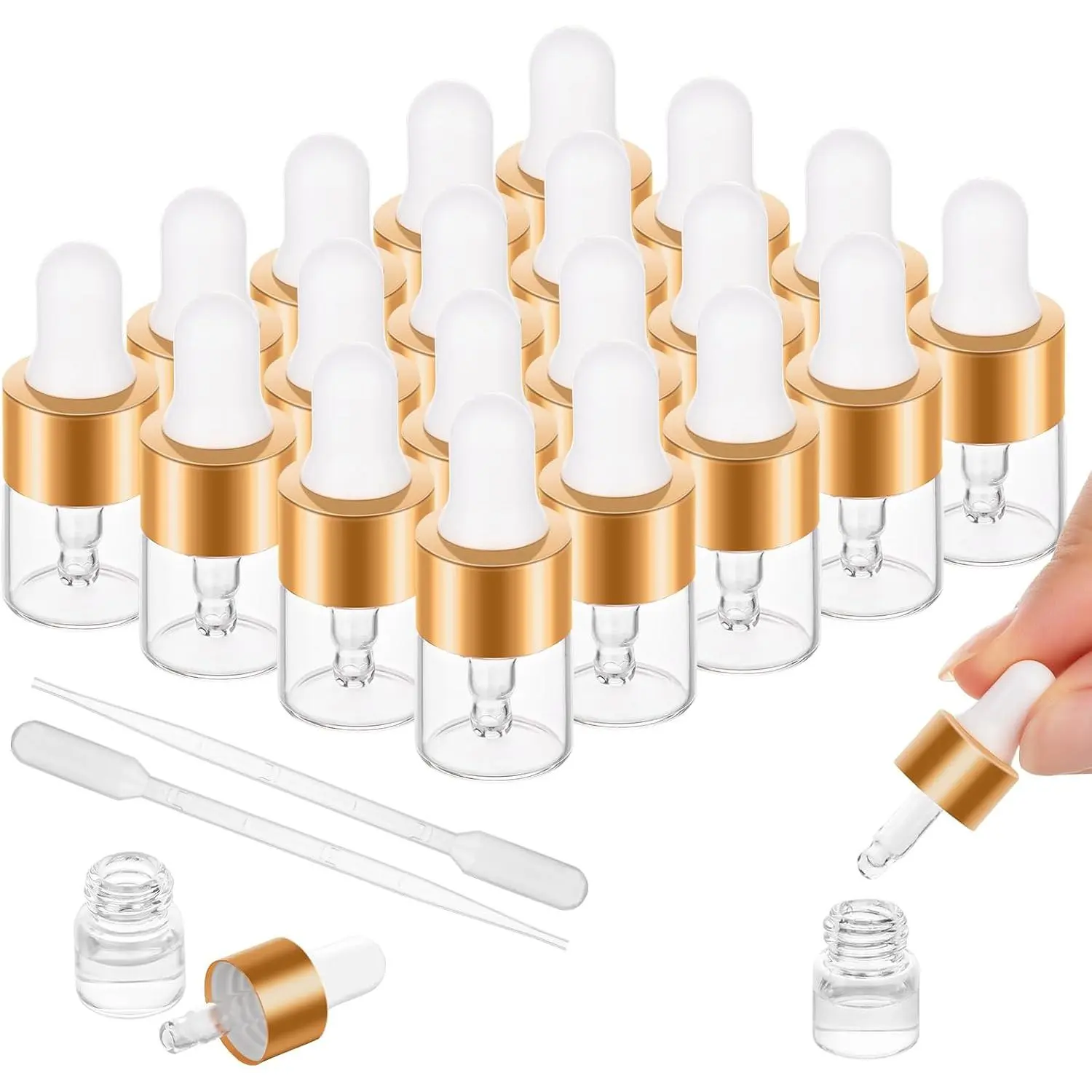 20 Pack Mini Dropper Bottle for Cuticle Oil, 1ml Small Sample Essential Oil Dropper Bottles for Travel, Clear Empty Vails for  Perfume