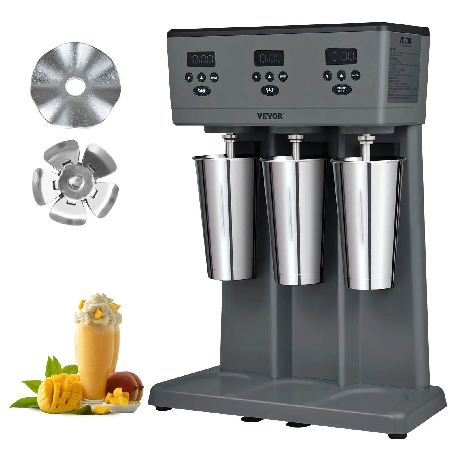 Milkshake Maker, 375Wx 3 Electric Milkshake Machine, Commercial Triple Heads Drink Mixer Blender, LED Intelligent Microswitch, 3-Speed Milkshake Mixer with 3x 820 ml Stainless Steel Cups