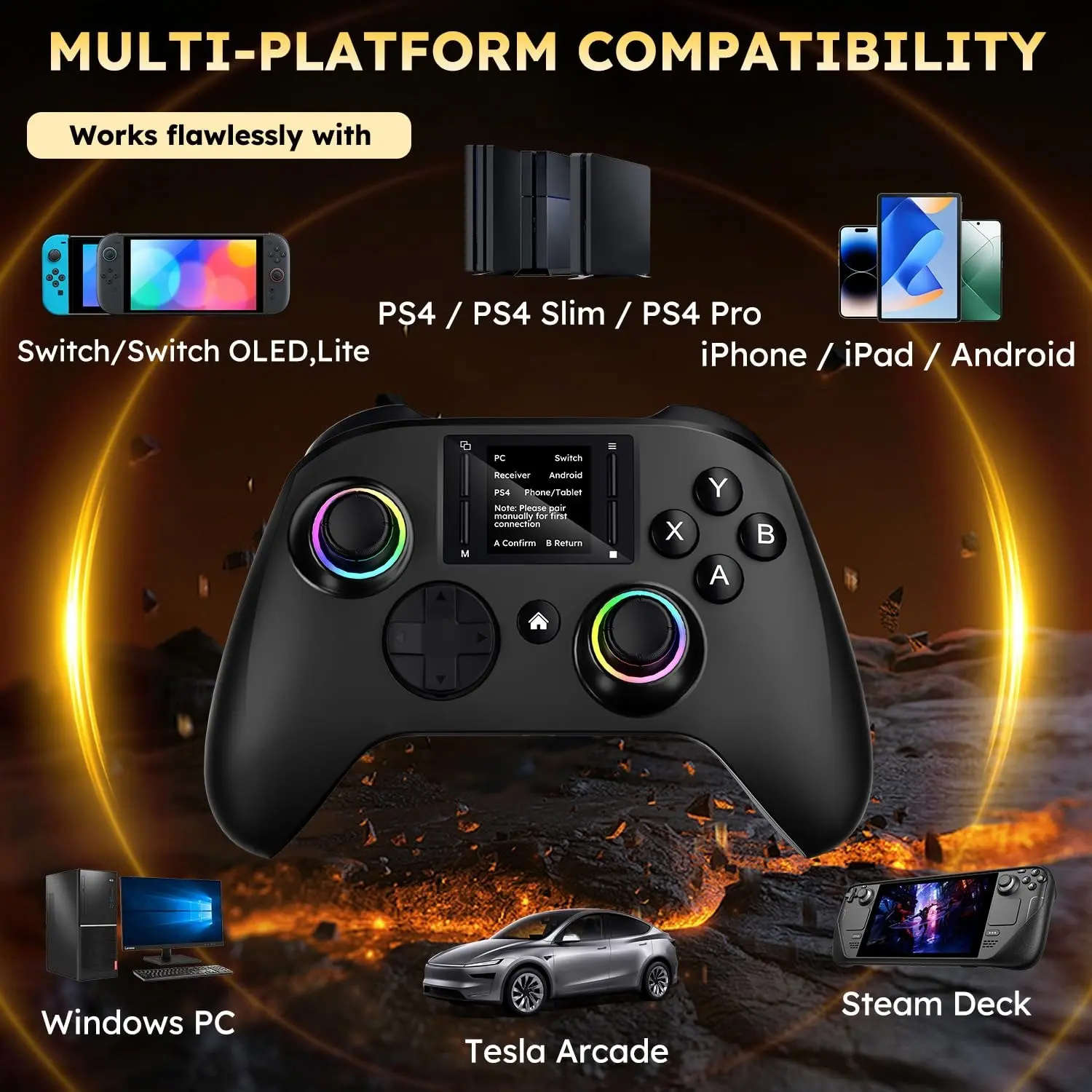 New Ps4 Game Controller with Screen, Wireless Interactive Controller, Touchscreen, Six-Axis Gyro, RGB Lights, Compatible with PC/switch/iOS/android/steam Deck