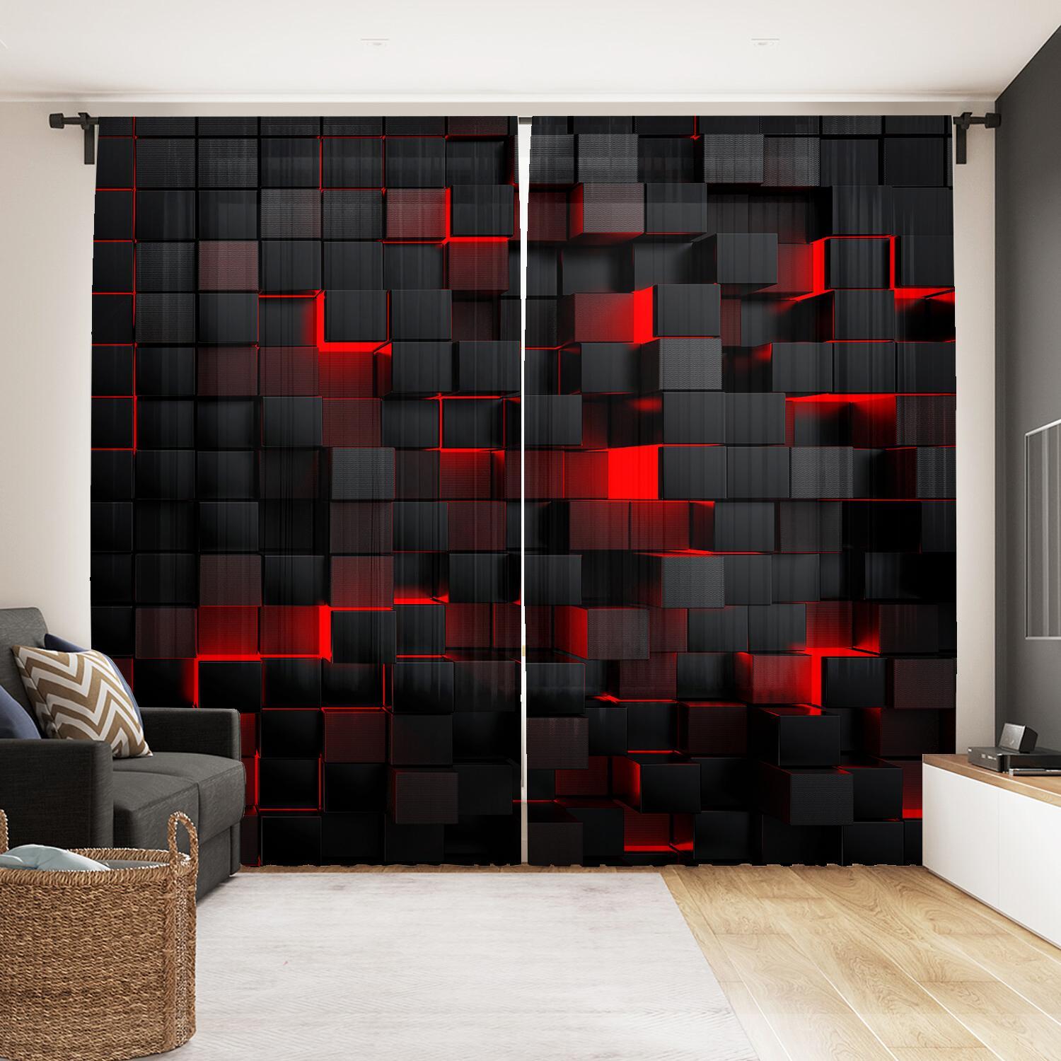 Abstract Geometric Pattern, 2 Counts/set Modern Simple Pole Pocket Design Window Drapes, Home Decorative Curtain for Bedroom, Living Room, Kitchen, Wardrobe, Study, Home Decoration Curtain, Home Essentials