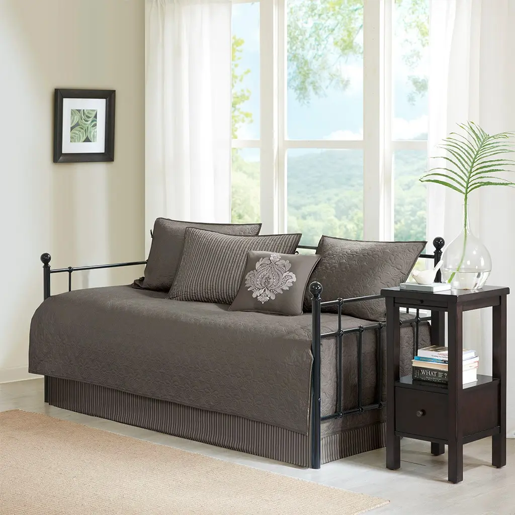 Nokaa 6-Piece Reversible Daybed Cover Set – Twin Size, Cotton, Solid & Stripe, Machine Washable, Dark Grey