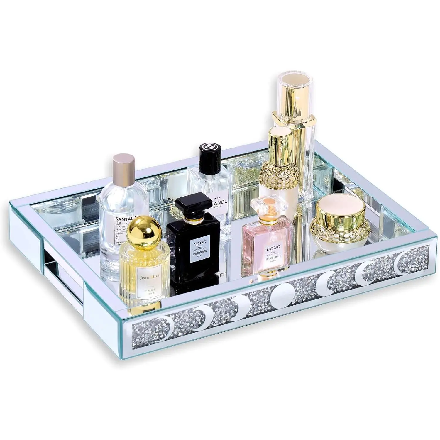 Crush  Mirror Perfume Tray,  Glass Mirror Trays for , Table Trays Decorative, Moon Phase   Trays for Bedroom Dresser Bathroom(15”x11”x2”)
