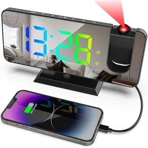 Projection Alarm Clock for Bedroom, 11 Colors RGB Digital Clock 7.3'' Large Mirror Screen, Dual Alarm 5 Auto Dimmer 12/24H Snooze 180° Ceiling Projector