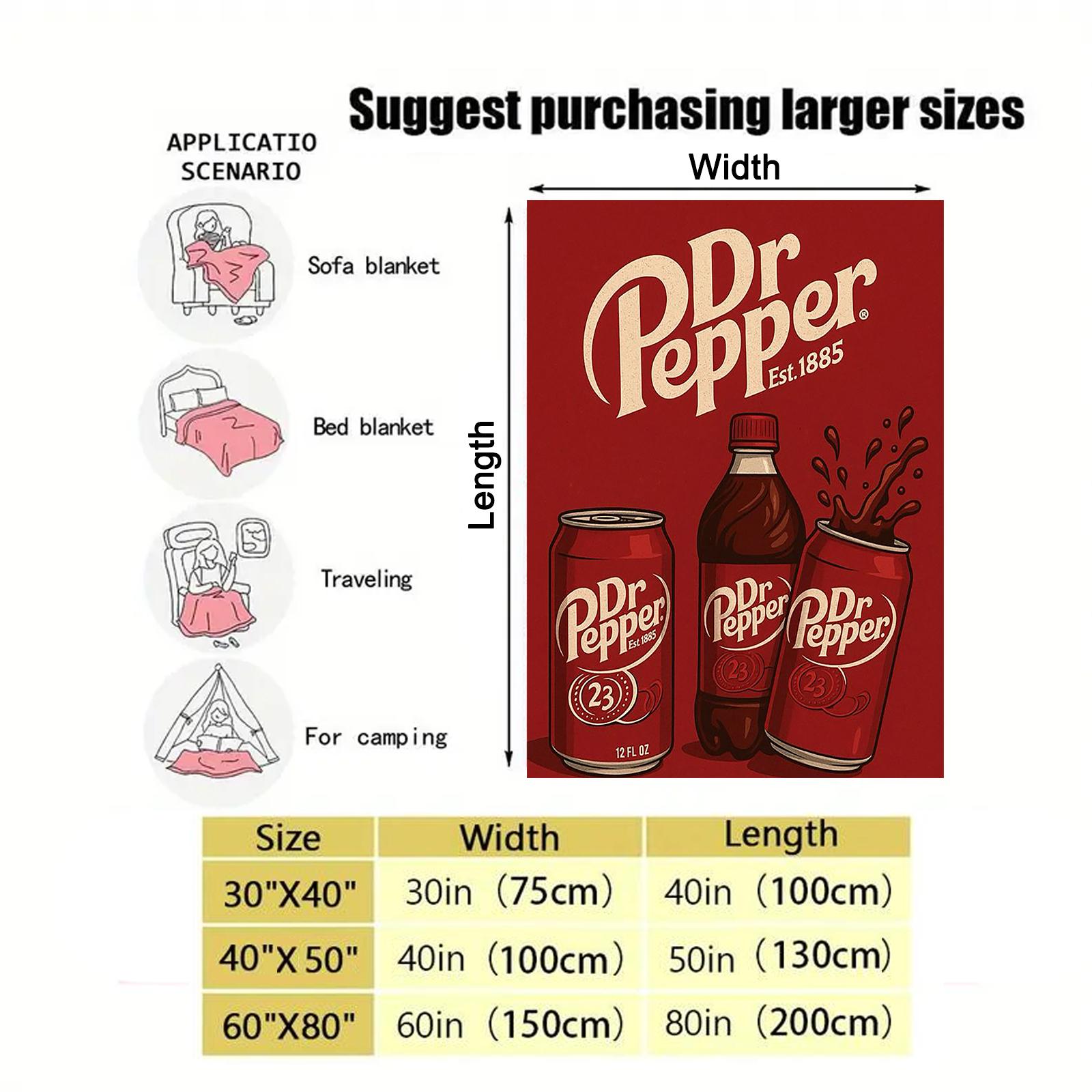 Vintage Three cans Dr Pepper Flannel Throw Blanket cozy soft fluffy lightweight slogan print soft fleece blanket flannel throw personalized flannel gift