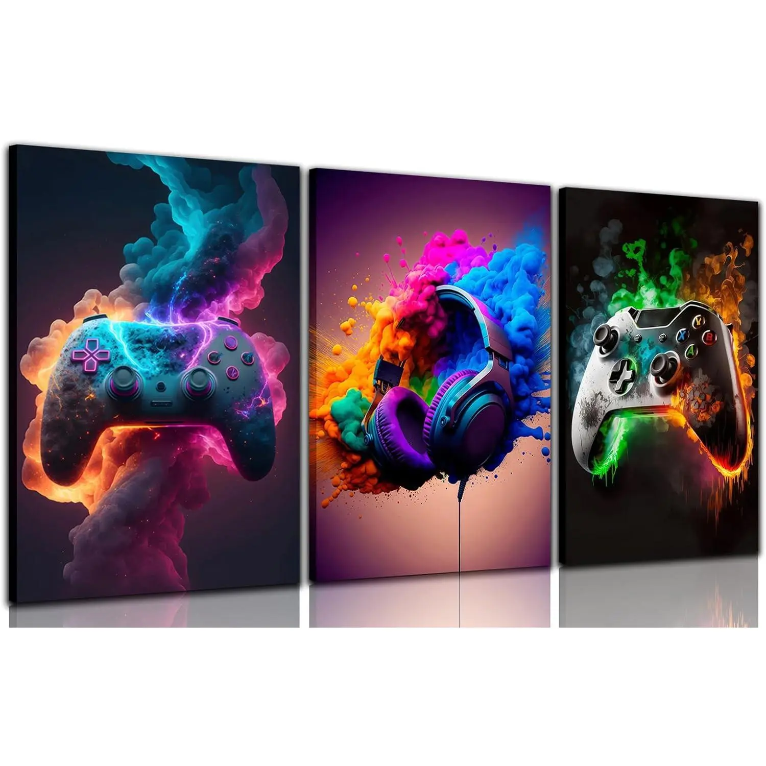 Industrial Gamer Wall Art Set - 3-Piece Framed 12x16in Lightweight Waterproof Canvas Posters, Modern Home Decoration for Teen Boys’ Playroom, Hanging Gift Option