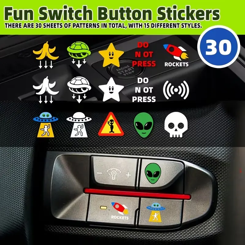 Funny Cartoon Pattern Transparent PVC Car Stickers 30 Pack, High Definition Patterns, Removable Without Glue Residue, Stickers For Cars