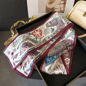 Fashion Skinny Silk Scarf for Women Letter Hair Ribbons Headbands Bandana Female Bag Wrist Wrap Neckerchief Foulard Neck Ties