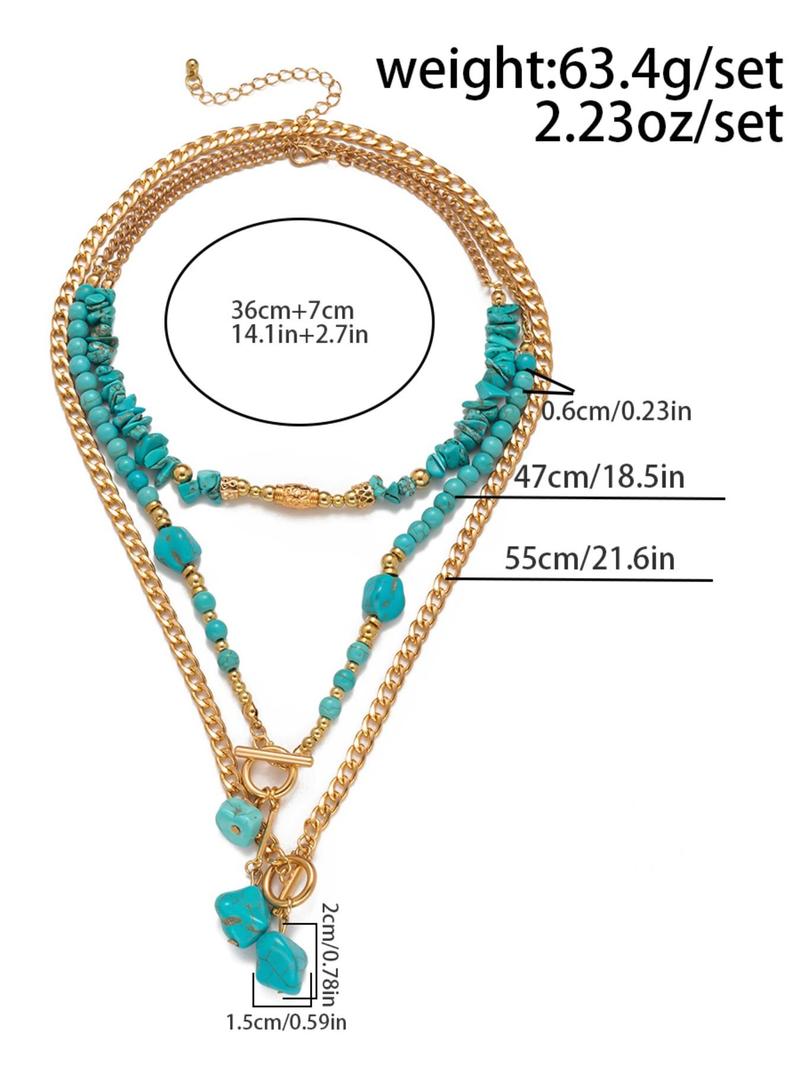 Vintage Cow Head Decor Beaded & Pendant Necklaces, Boho Style Turquoise Decor Necklace for Women & Girls, Party, Daily Clothing Decor, Birthday Gift, Daily Wear Necklace