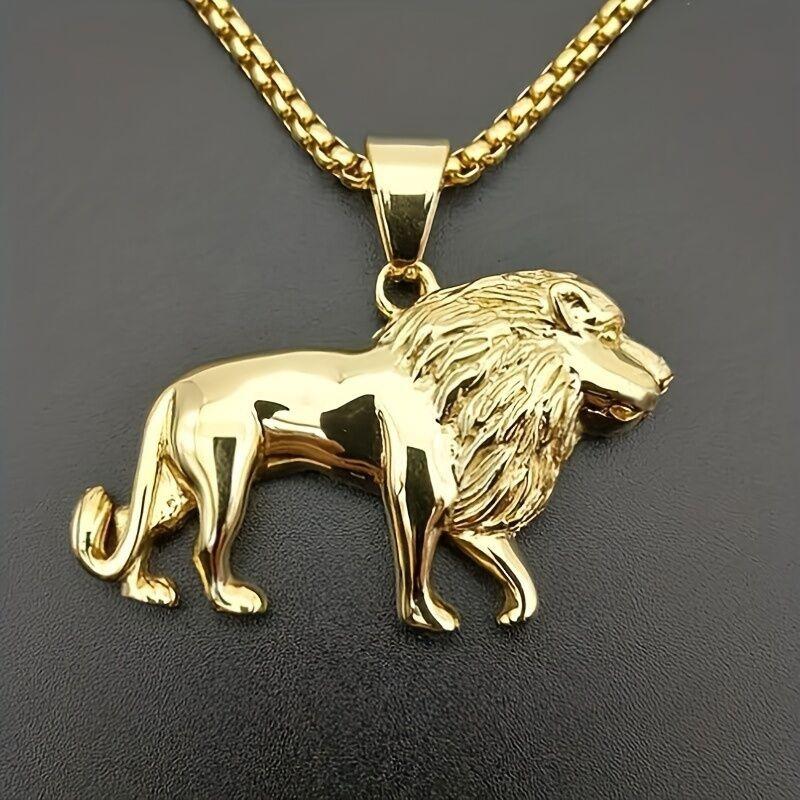 Muscular man accessories, beast golden lion animal pendant necklace, personalized design motorcycle jewelry gift