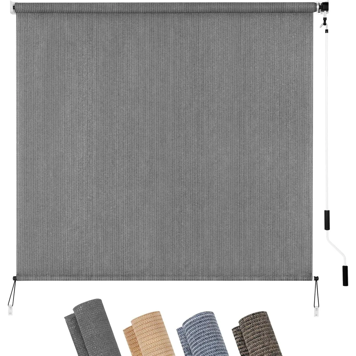 Patio Roll Up Outdoor Shade, 8' W x 8' H Cordless Privacy Screen with 90% UV Protection Exterior Roller Blind for Porch Pergola Backyard Windows Balcony, Gray